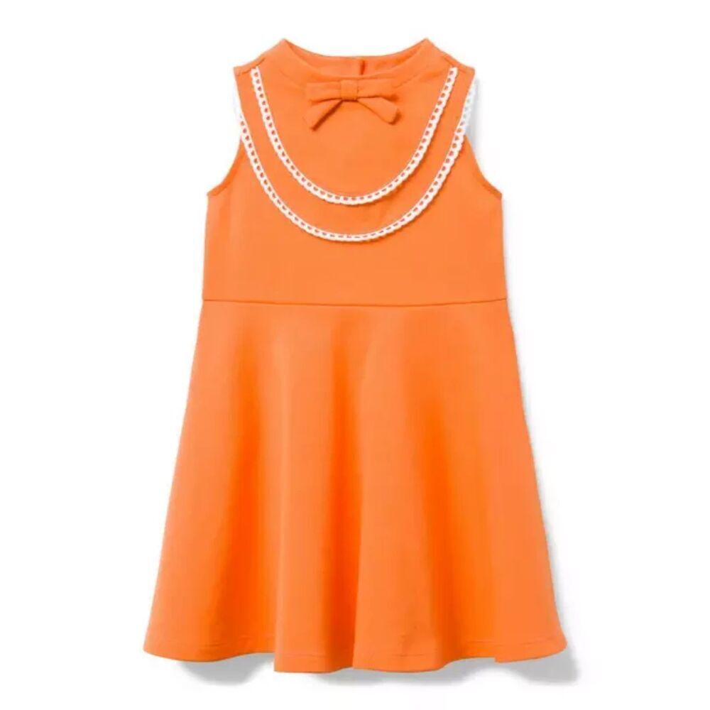JANIE AND JACK Girls Tangerine White Eyelet Trim Pleated Ponte Dress Size 3T